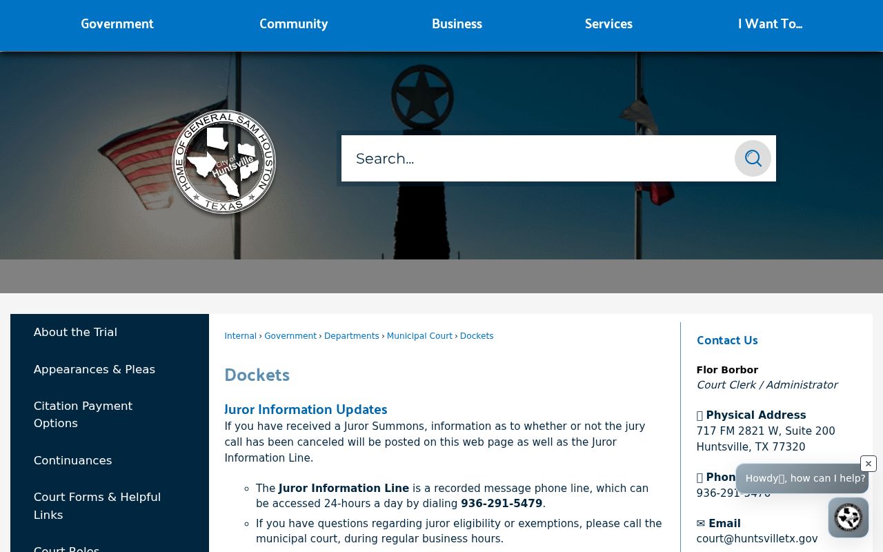 Official Huntsville Municipal Court dated docket index